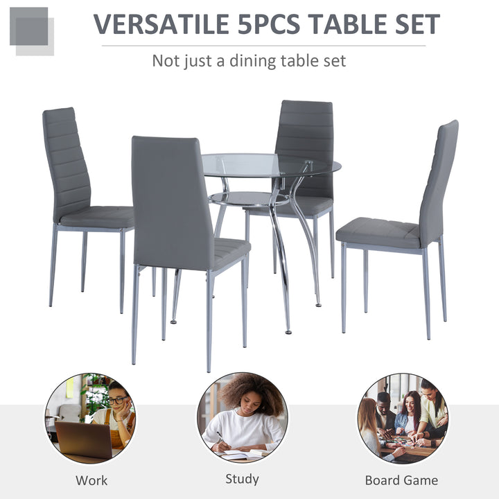5pcs Dining Room Set Table Chairs Contemporary Modern Furniture Tempered Glass (Grey)