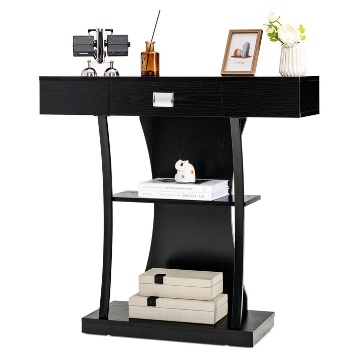 T-Shaped Console Table for Small Space-Black