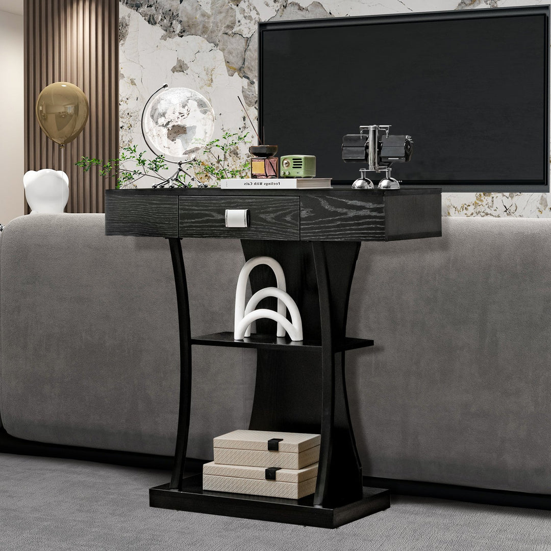 T-Shaped Console Table for Small Space-Black