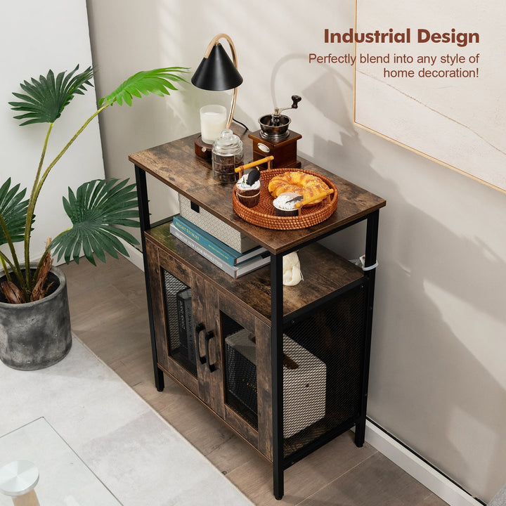 Industrial Kitchen Storage Cabinet for Dining Living Room -Rustic Brown