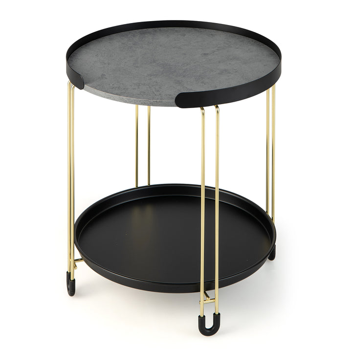 2-Tier Faux Marble Side Table with Removable Tray for Home Office-Colourful