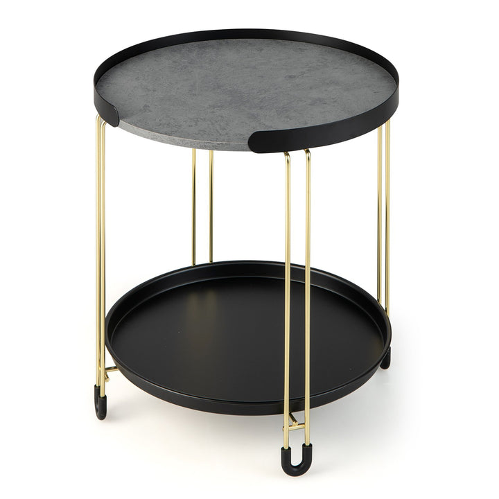 2-Tier Faux Marble Side Table with Removable Tray for Home Office-Colourful
