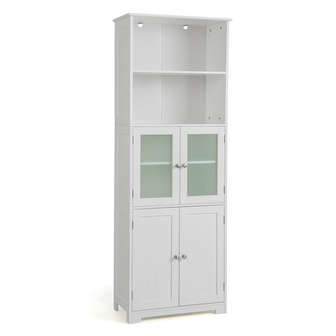 Freestanding Storage Cabinet with Tempered Glass Door and Open Shelves, -White