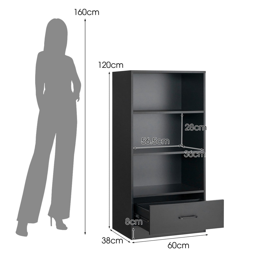 Storage Bookshelf Cabinet with Drawer-Black