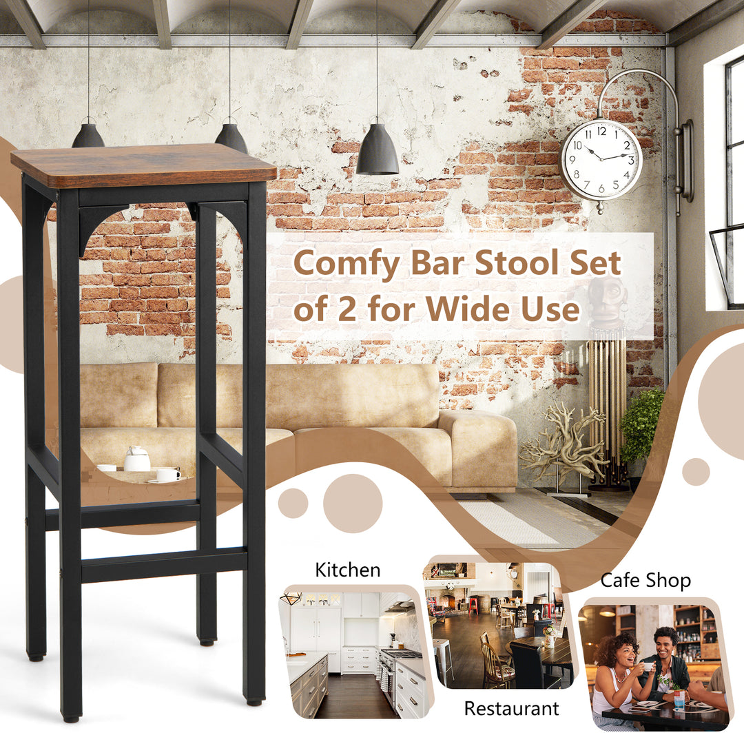 Bar Stools Set of 2 with Footrest and Adjustable Pads-Rustic Brown