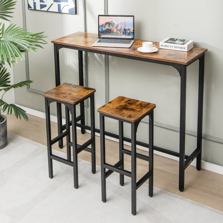 Bar Stools Set of 2 with Footrest and Adjustable Pads-Rustic Brown