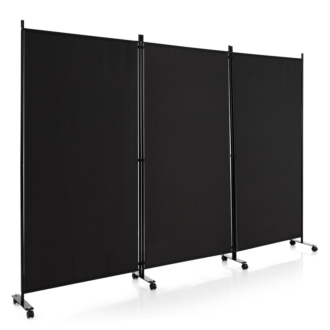 Folding Room Divider with Wheels- Black