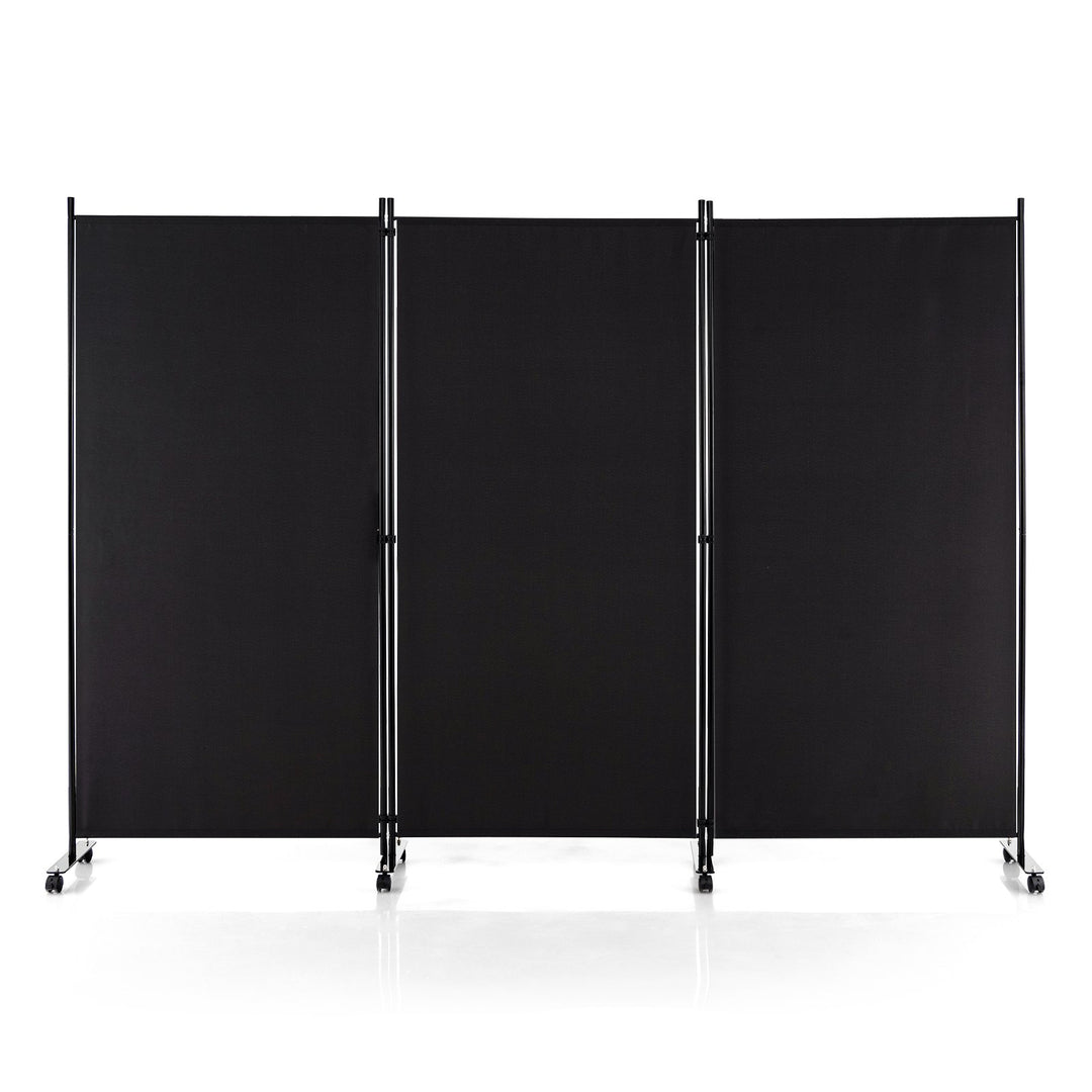 Folding Room Divider with Wheels- Black