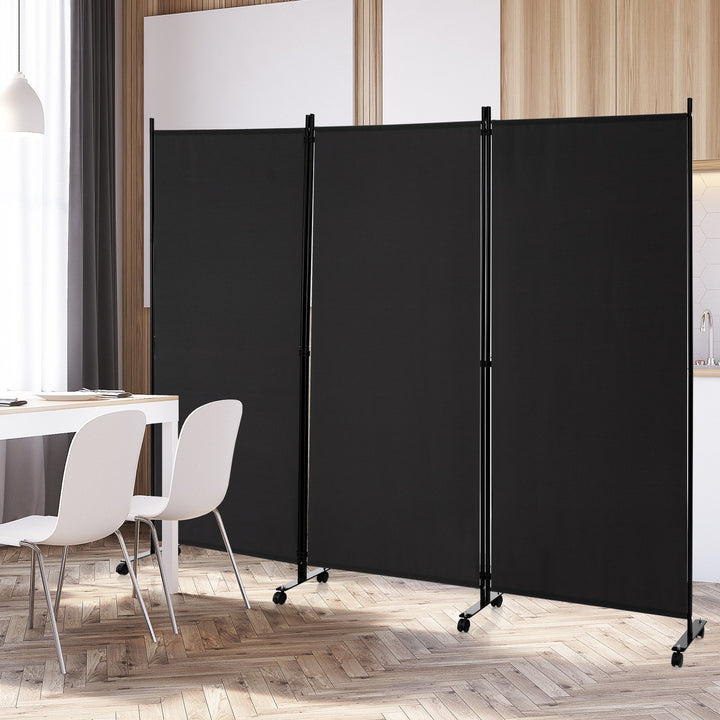 Folding Room Divider with Wheels- Black