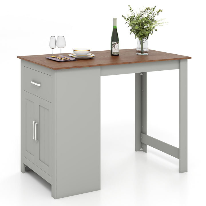 Counter Height Table with Storage Rectangular Pub Dining Table-Grey