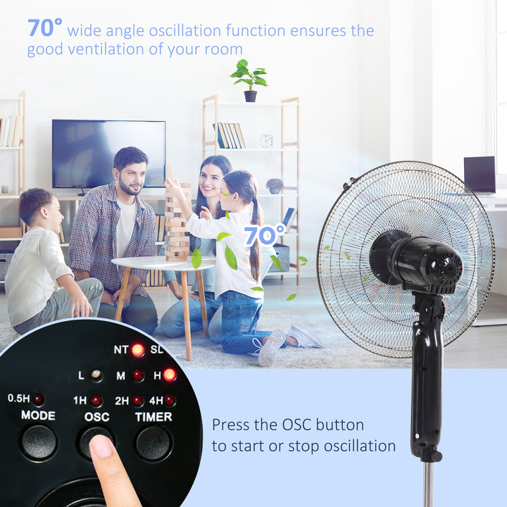 Oscillating Floor Fan W/ Remote Control-Standing Cooling Machine Indoor Air Refresher w/ Adjustable Height, Speed Mode, 7.5-Hour Timer Black