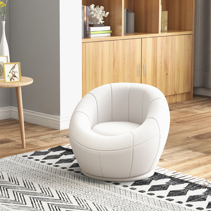 Modern Accent Chair, Swivel Upholstered Armchair for Living Room, Bedroom, Home Office, White