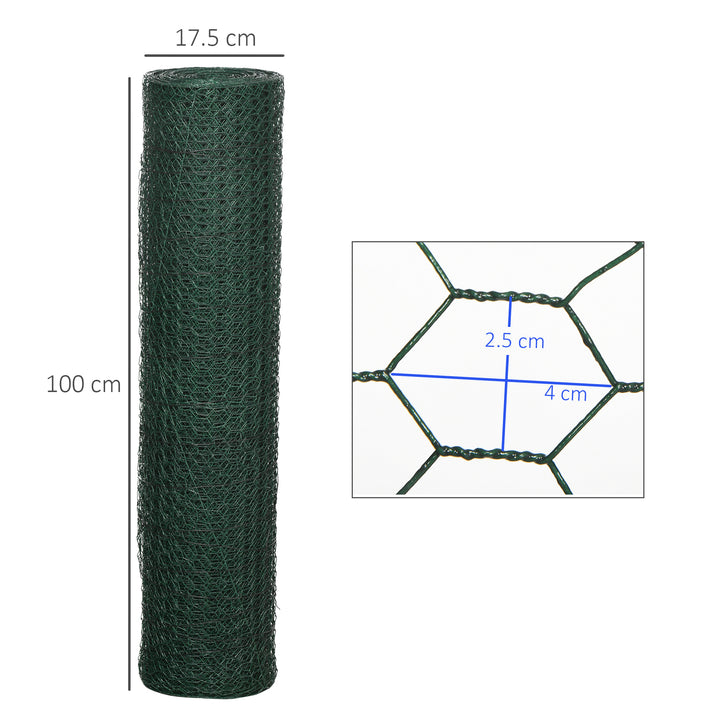 1m x 25m Chicken Wire Mesh, Foldable PVC Coated Welded Garden Fence, Roll Poultry Netting, for Rabbits, Ducks, Gooses, Dark Green