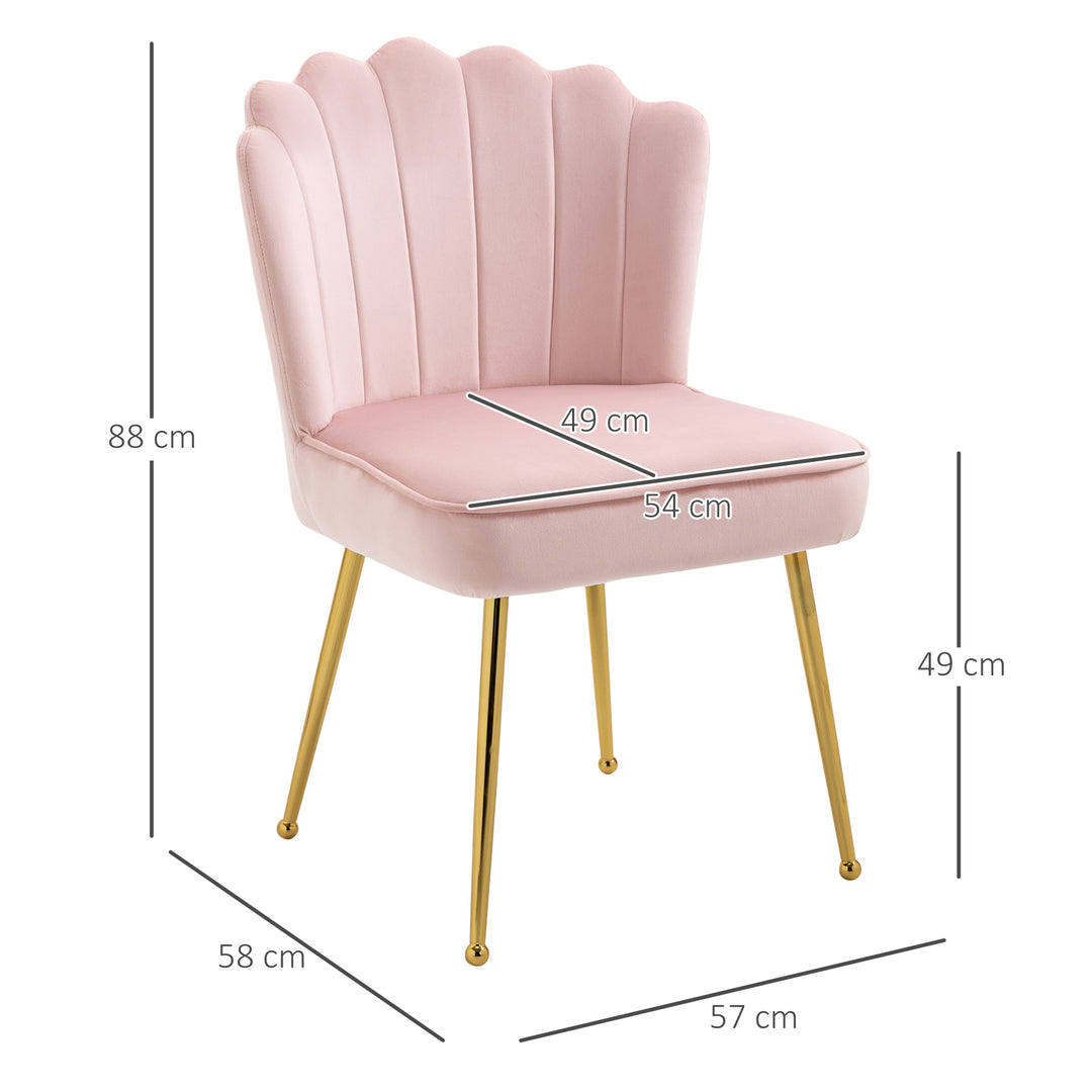 HOMCOM Velvet-Feel Shell Luxe Accent Chair, Glam Vanity Chair Makeup Seat, Home Bedroom Lounge with Metal Legs Comfort Padding, Pink