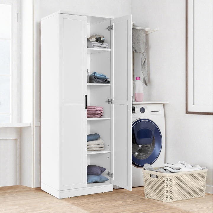 Wooden Storage Cabinet with 2 Doors and Adjustable Shelves-White