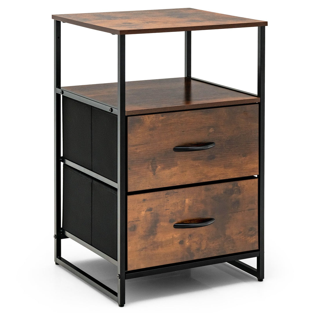 Metal Frame Storage Cabinet with 2 Drawers and Wooden Top-Rustic Brown