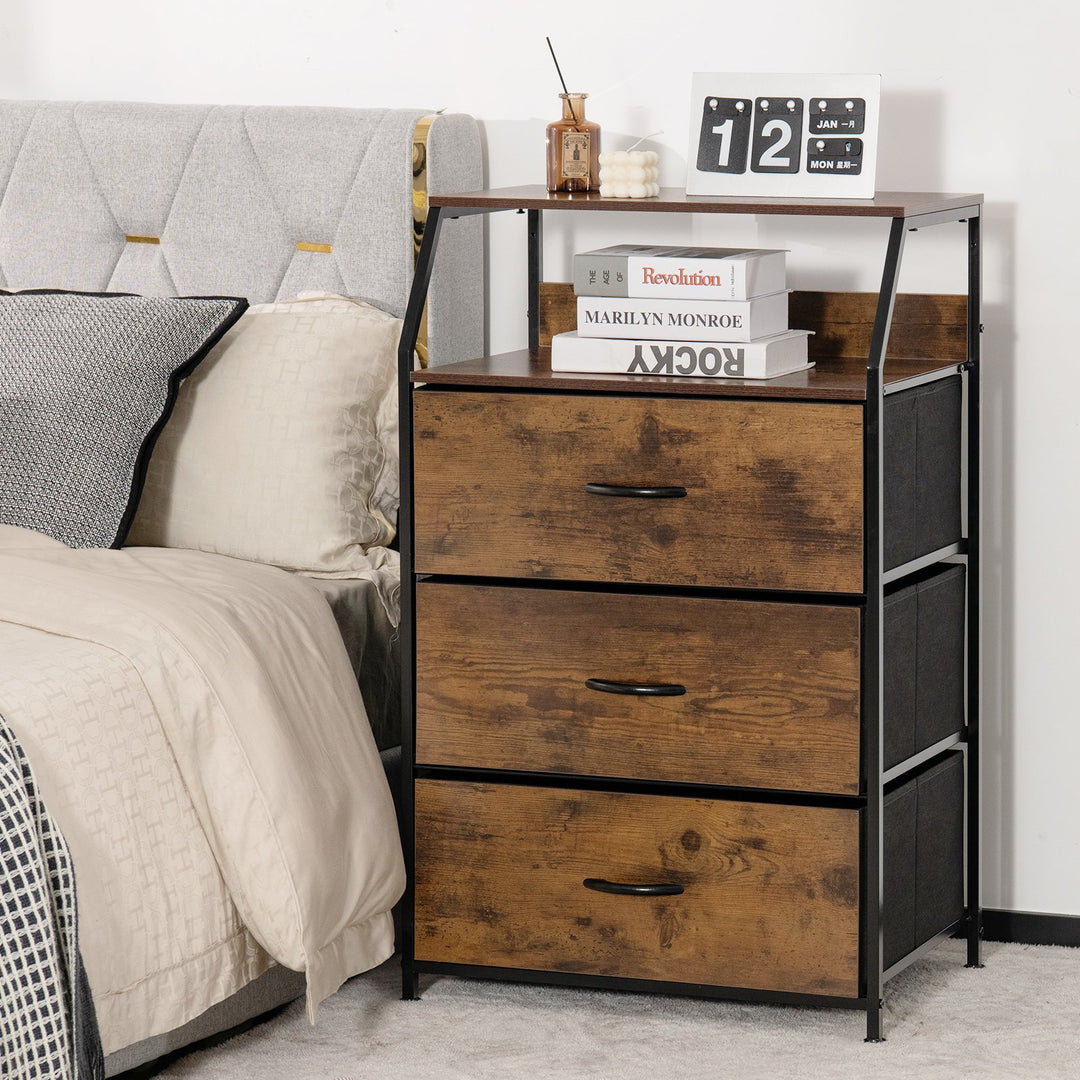 3-Drawer Dresser with Wooden Top and Front for Bedroom Living Room-Rustic Brown