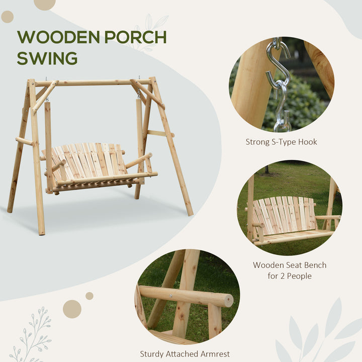 Outdoor 2 Seater Larch Wood Wooden Garden Porch Swing Chair  Hammock Bench Lounger