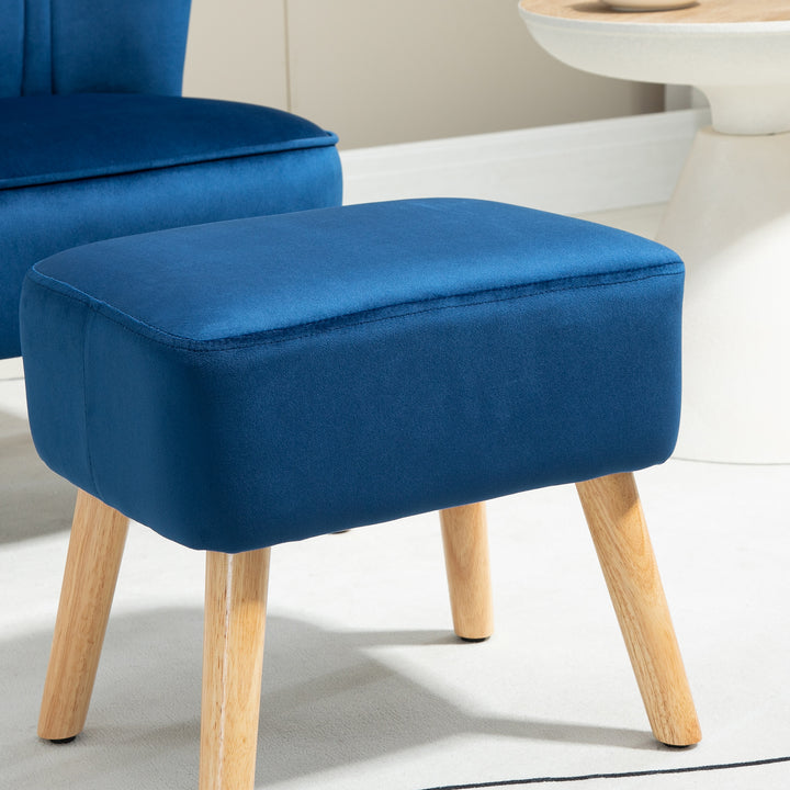 HOMCOM Velvet Accent Chair Occasional Tub Seat Padding Curved Back w/ Ottoman Wood Frame Legs Home Furniture, Dark Blue