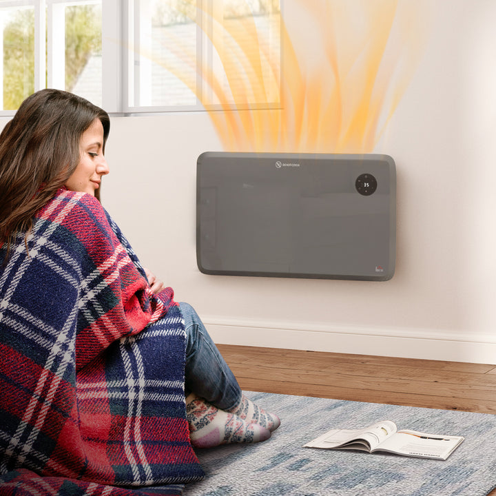 Electric Convector Heater, Wall Mounted, Timer, Grey