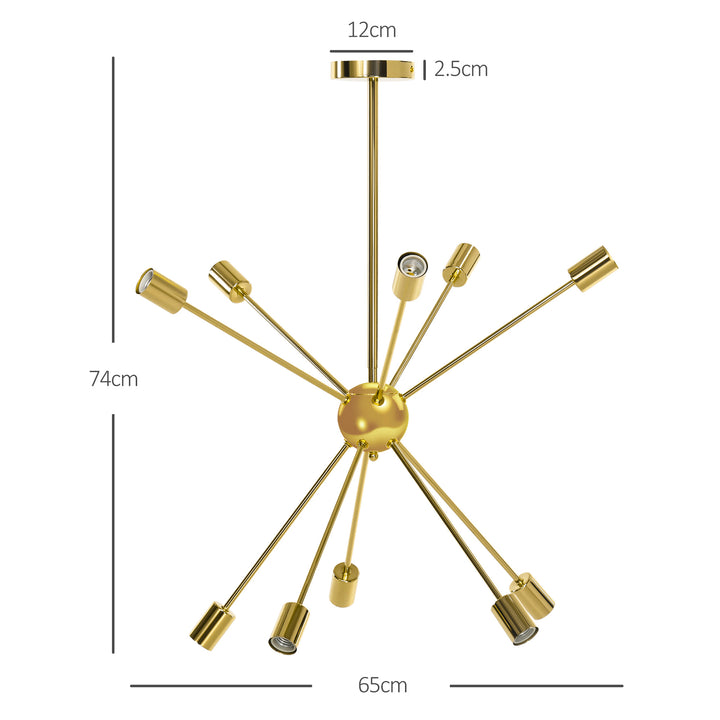 Modern Sputnik Ceiling Lights, 10-Light Chandelier for Bedroom Living Room with E27 Base, 65x65x78.5cm, Gold Tone