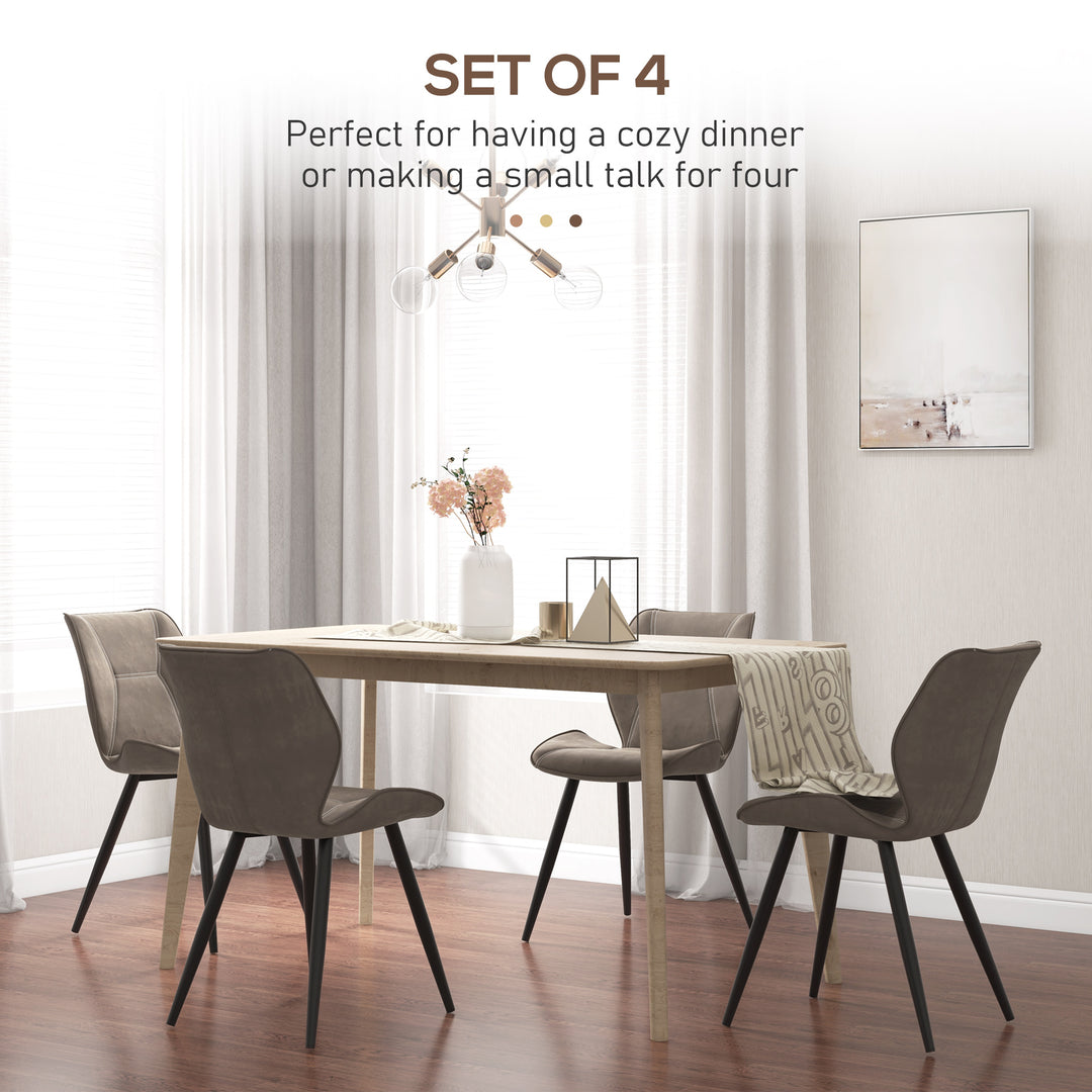 Set of 4 Contrast Stitched PU Leather Racing-Style Dining Chairs Accent Seat w/ Steel Legs Ergonomic Back Padding Home Living Room Brown