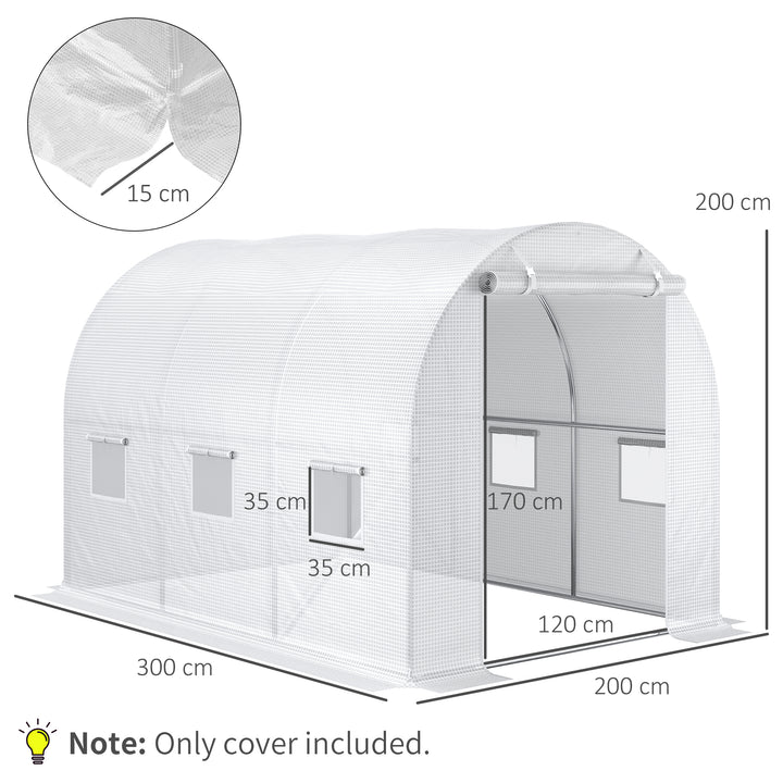 3 x 2 x 2m Greenhouse Replacement Walk-in PE Hot House Cover with 6 Windows Roll-Up and Zipper Door, White