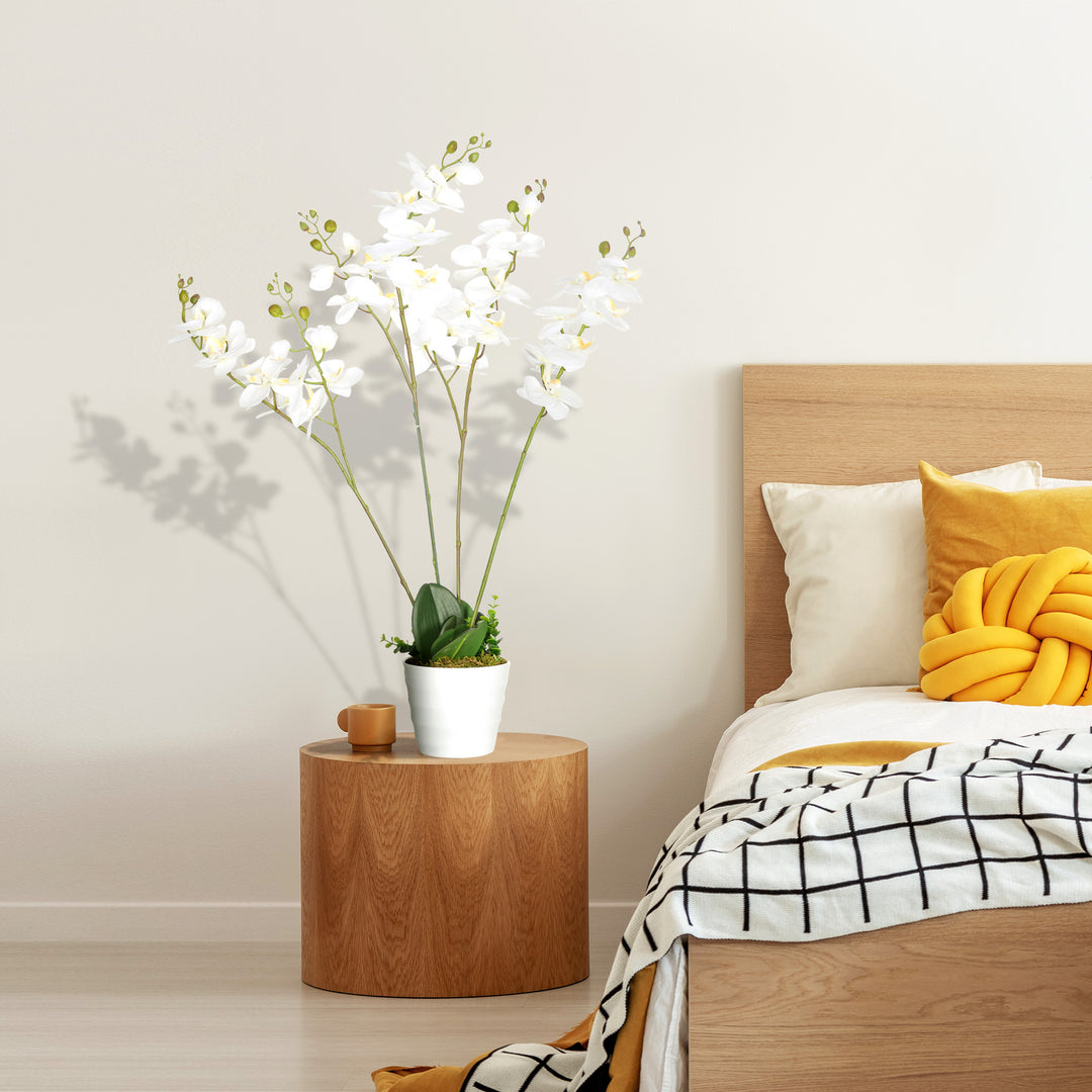 Artificial Orchid Plant in Pot, Artificial Flowers Fake Orchid Phalaenopsis for Home Decor Wedding, 17x17x14cm, White