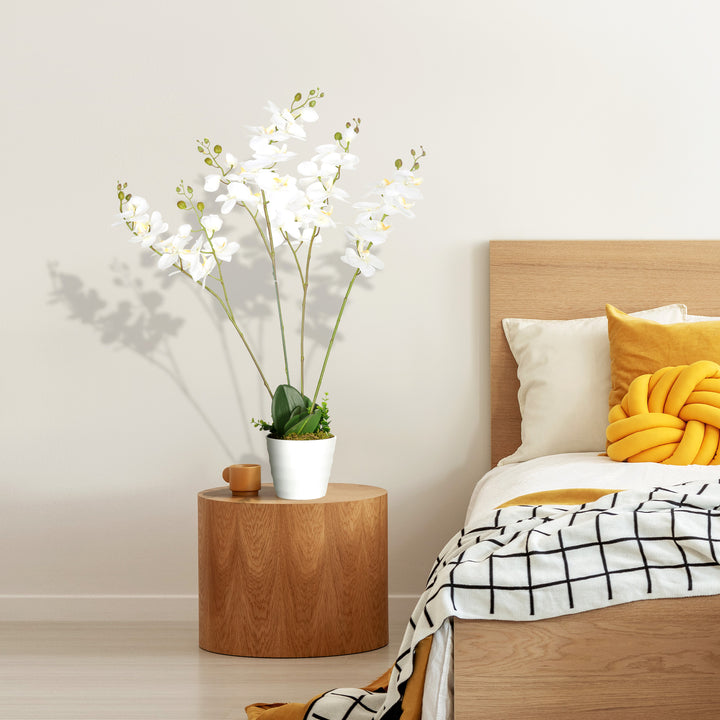 Artificial Orchid Plant in Pot, Artificial Flowers Fake Orchid Phalaenopsis for Home Decor Wedding, 17x17x14cm, White