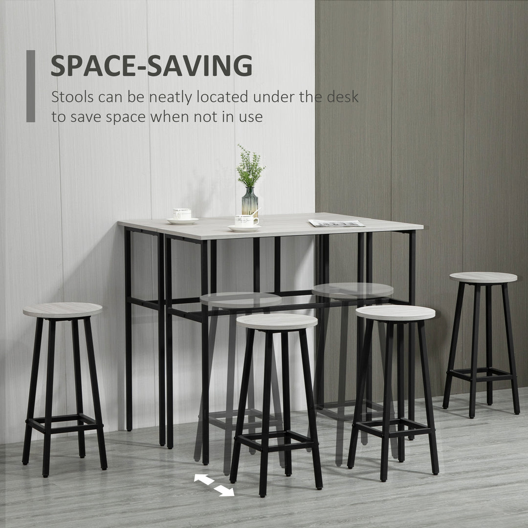 6-Piece Bar Table Set, 2 Breakfast Tables with 4 Stools - Grey