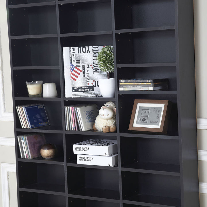 CD / DVD Storage Shelf Storage Unit for 1116 CDs Height-Adjustable Compartments 102 x 24 x 195 cm Black