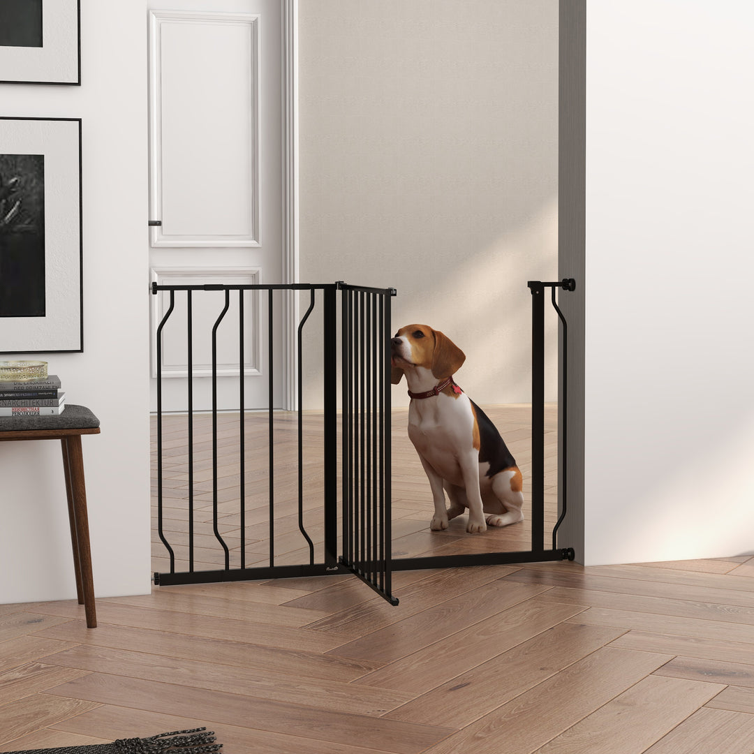 Wide Dog Safety Gate, with Door Pressure, for Doorways, Hallways, Staircases - Black