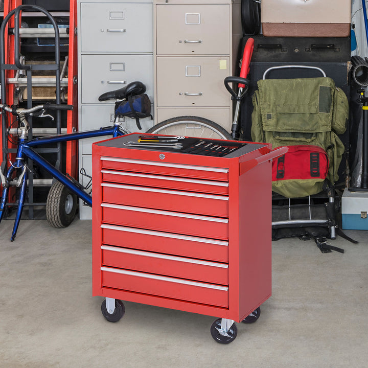 Roller Tool Cabinet Storage Chest Box 7 Drawers Roll Wheels Garage Workshop Red