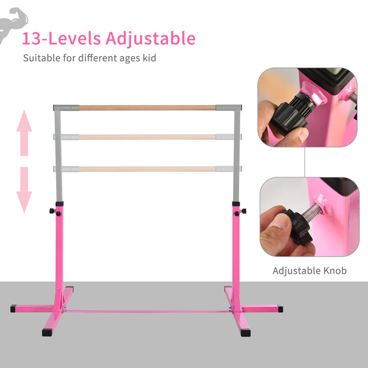 Steel Frame Adjustable Horizonal Gymnastics Bar for Kids Pink