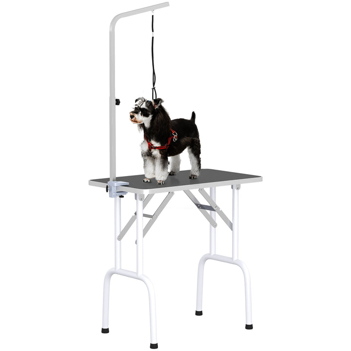 PawHut Folding Pet Grooming Table for Small Dogs with Adjustable Grooming Arm Max Load 30 KG, 81x48.5x80 cm