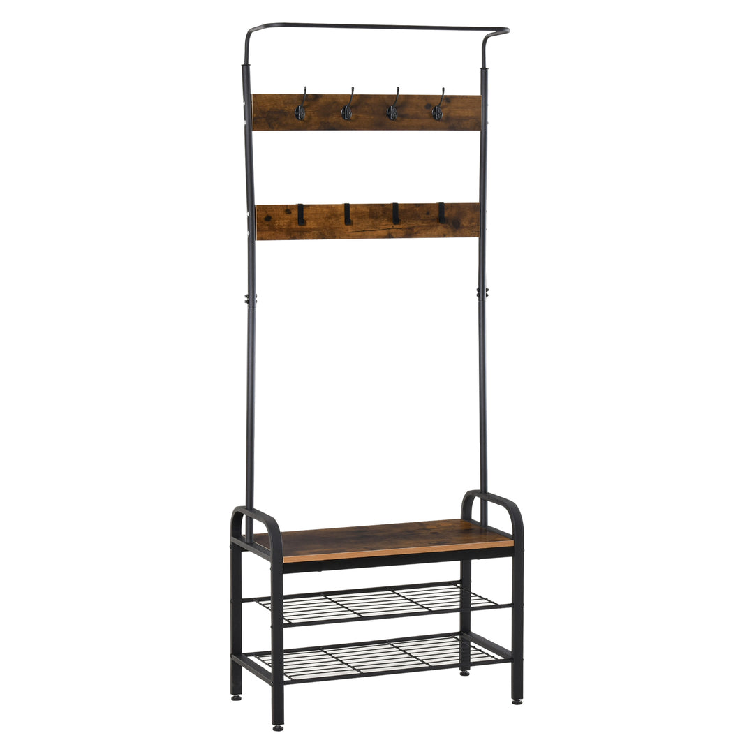 Coat Rack Stand Industrial hallway Shoe Rack Removable Hooks Metal Wood Hangers Storage Cabinet Rustic Brown 72L×34W×185H(cm)