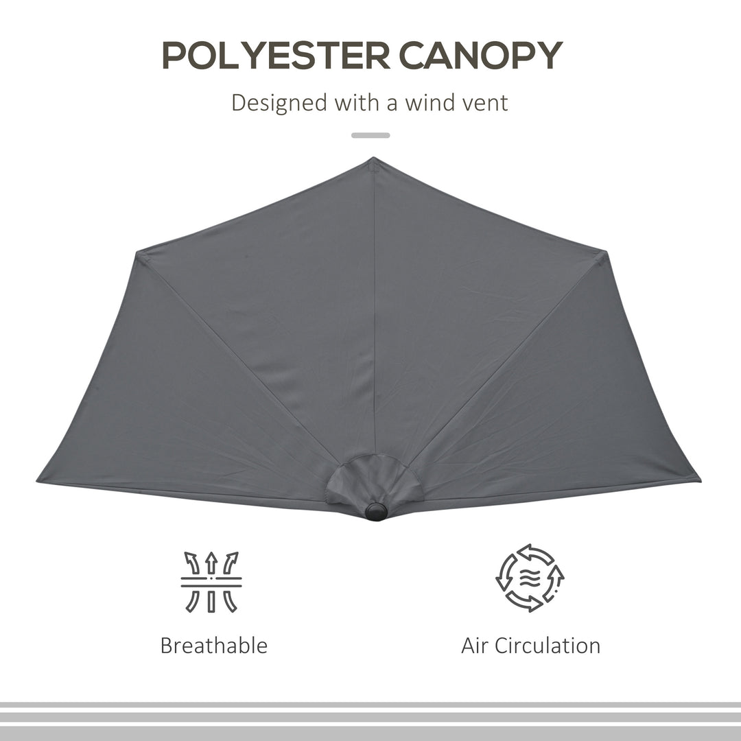 3 m Half Round Umbrella Parasol-Grey Polyester/Aluminum