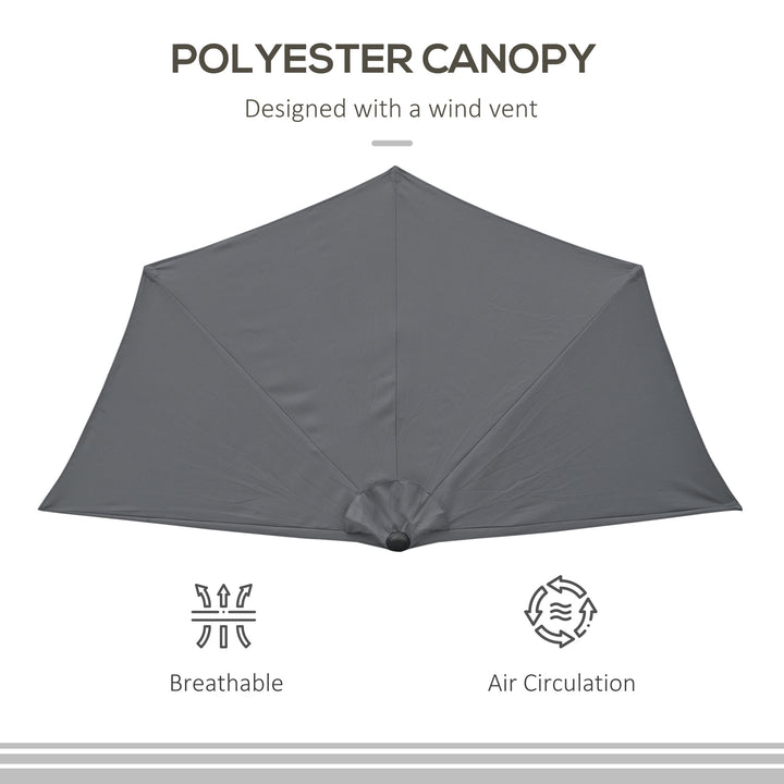 3 m Half Round Umbrella Parasol-Grey Polyester/Aluminum