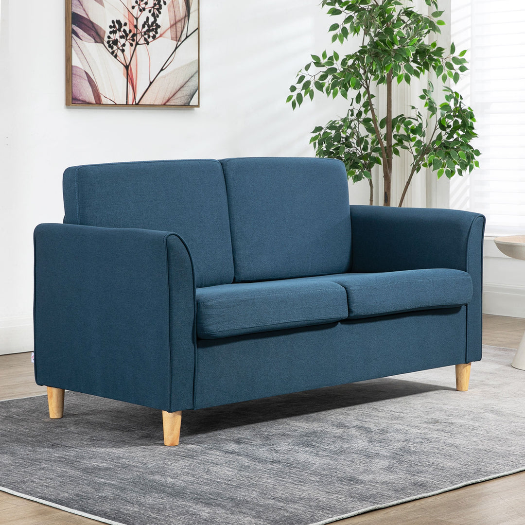 Compact Loveseat Sofa, Modern 2 Seater Sofa for Living Room with Wood Legs and Armrests, Blue