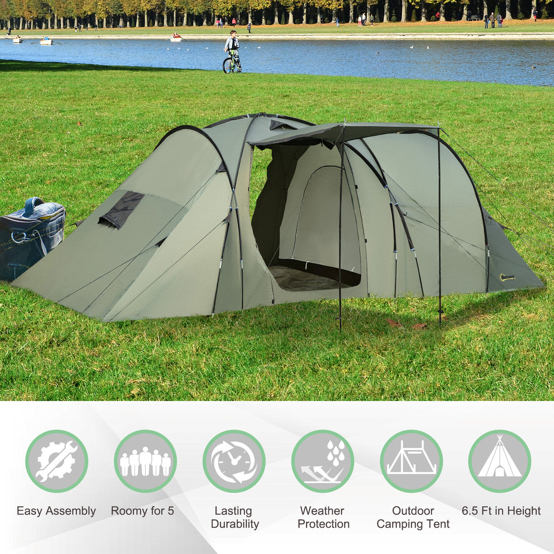 5 Man Camping Tent Camping Gazebo Garden Tent w/ Rainfly 3 Rooms Carry Bag