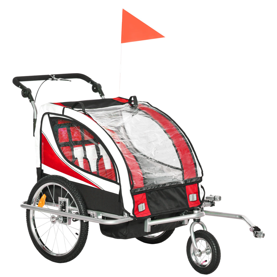 Child Bike Trailer Baby Bicycle Trailer 360° Rotatable for 2 Kids with Steel Frame LED Red