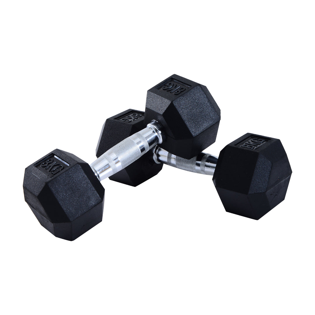 HOMCOM Rubber Hex Dumbbells, Sports Hex Weights Sets, Home Gym Fitness, Hexagonal Dumbbells Kit Weight Lifting Exercise (2 x 8kg)