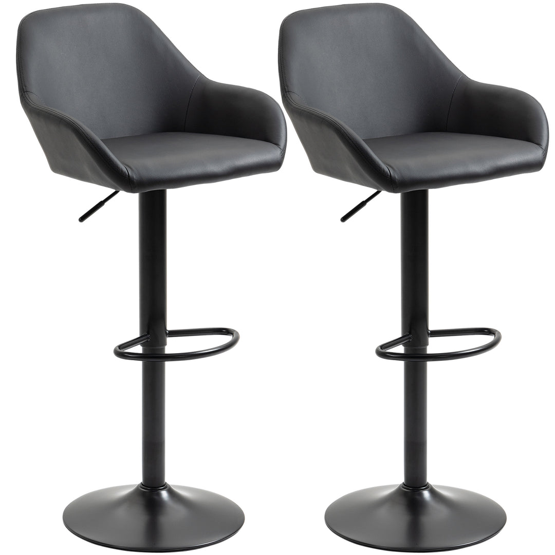 Adjustable Bar Stools Set of 2, Swivel Barstools with Footrest and Backrest, PU Leather and Steel Base, for Kitchen Counter Dining Room, Black