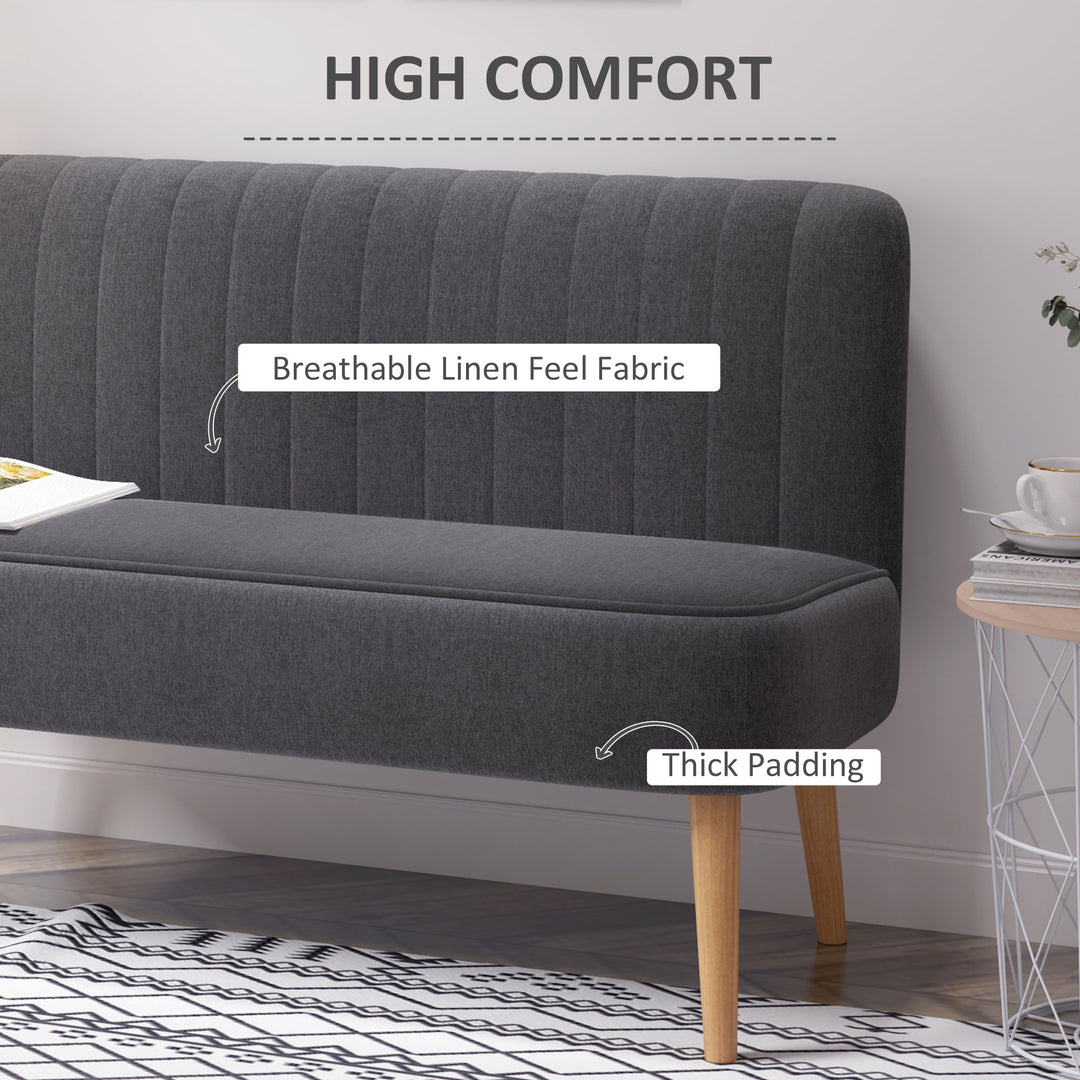 Modern Double Seat Sofa Loveseat Couch 2 Seater Compact Sofa Padded Linen Wood Leg Dark Grey