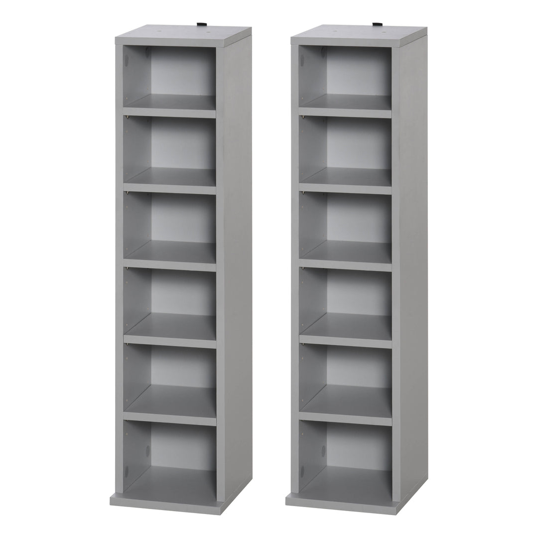 HOMCOM 204 CD Media Display Shelf Unit Set of 2 Blu-Ray DVD Tower Rack w/ Adjustable Shelves Bookcase Storage Organiser, Grey