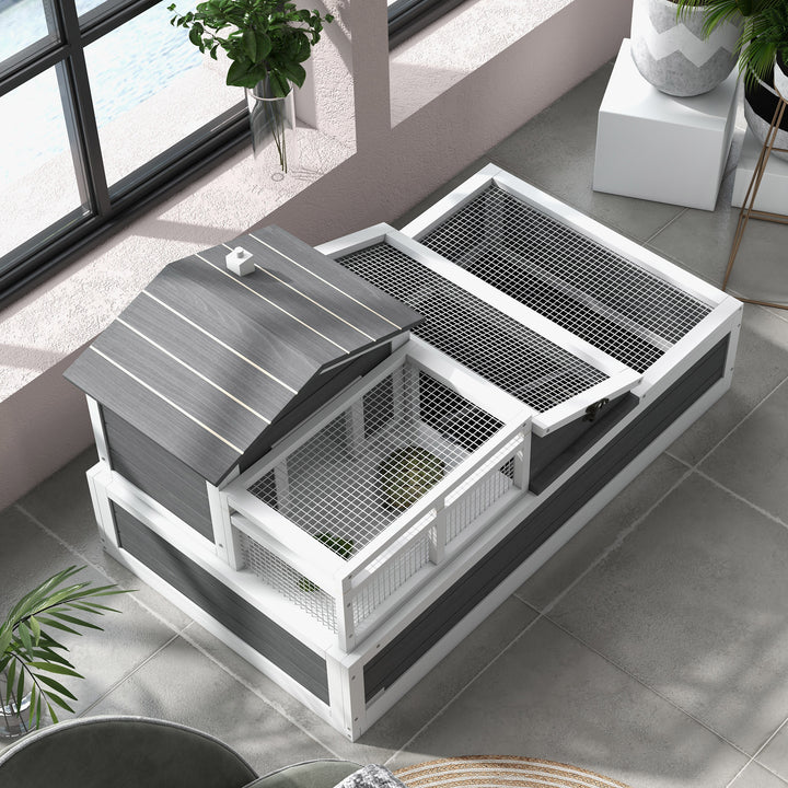 3-Room Tortoise House Habitat w/ Balcony &amp; 2 Stories, Wooden Tortoise Enclosure with Ladder, Tray, Openable Roof