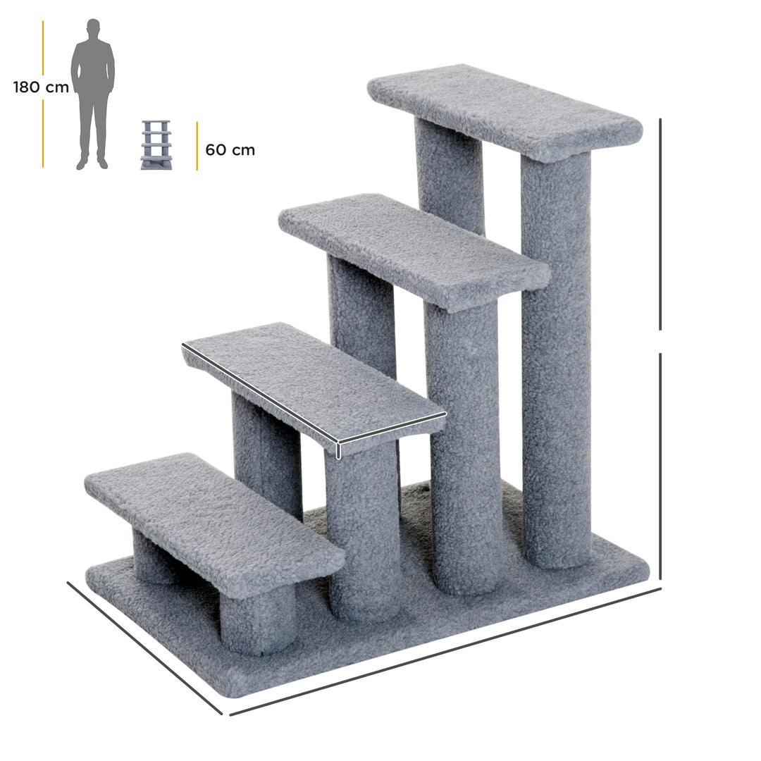 PawHut Pet Stairs 4 Steps for Sofa Tall Bed Dog Cat Little Older Animal Climb Ladder Portable Pet Access Assistance 63.5x43x60cm Grey