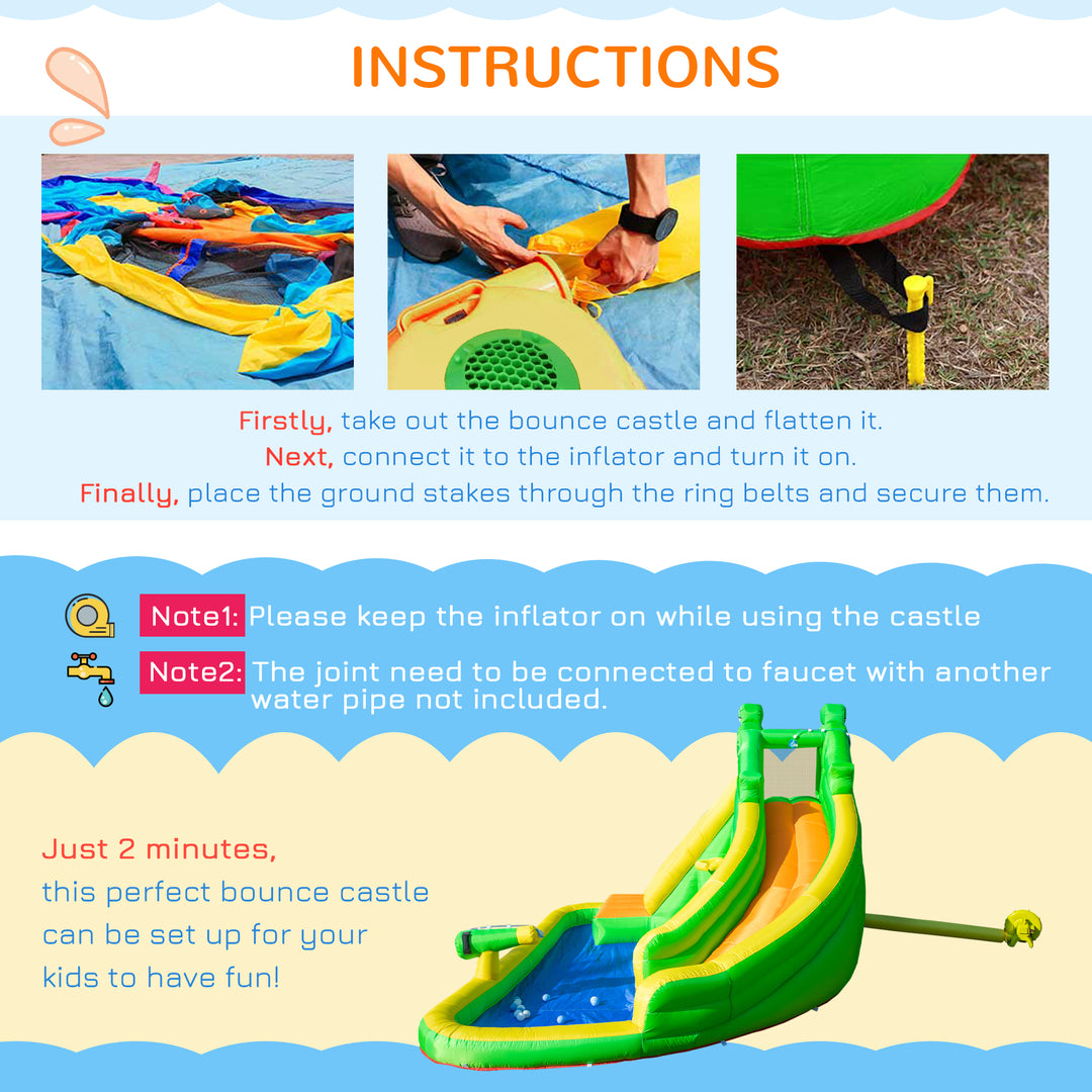 Outsunny 5 in 1 Kids Bouncy Castle Large Crocodile Style Inflatable House Slide Basket Water Pool Climbing Wall for Kids Age 3-8, 3.85 x 2.85 x 2.25m