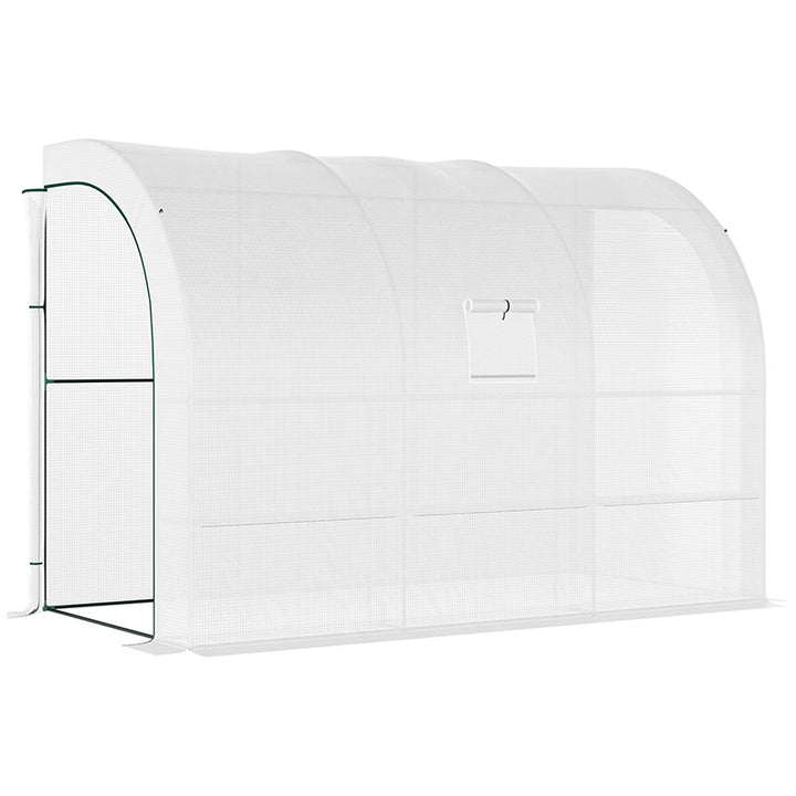 Outsunny Outdoor Walk-In Greenhouse, Plant Nursery with Zippered Doors, PE Cover and 3-Tier Shelves, White, 300 x 150 x 213 cm