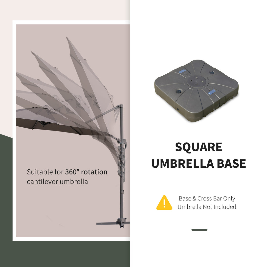 Square Cantilever Patio Parasol Base Water or Sand Filled with Wheels Crossbar Heavy-Duty Umbrella Stand